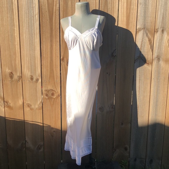 Vintage Nylon Long White Slip Dress - Picture 2 of 11